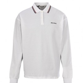 [홍콩명품,MIU MIU] 미우미우 25SS 로고 자수 카라 폴로 긴팔 티셔츠 (화이트), BM24113, KB, 레플리카의류,미러급사이트