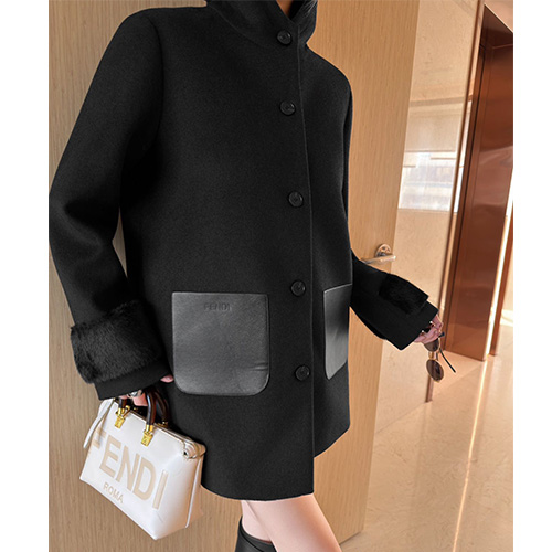 [홍콩명품,FENDI] 펜디 25SS 로고 여성 후드 코트 자켓 (블랙), BM24154, MC, 레플리카의류,미러급사이트