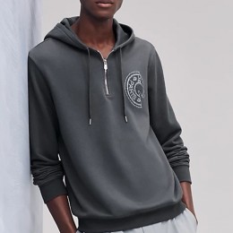 [홍콩명품.Hermes] 에르메스 25SS 로고 Jeu d'Adresse 하프지퍼 후드 티셔츠 (2컬러), BM24187, HH, 레플리카의류,미러급사이트