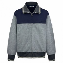 [홍콩명품,MIU MIU] 미우미우 25SS 로고 트레이닝 카라 집업 자켓 (네이비-그레이), BM24236, KK, 레플리카의류,미러급사이트