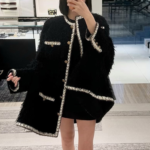 [홍콩명품.CHANEL] 샤넬 26SS 로고 여성 라운드넥 트위드 코트 자켓 (블랙), BM24295, PG, 레플리카의류,미러급사이트