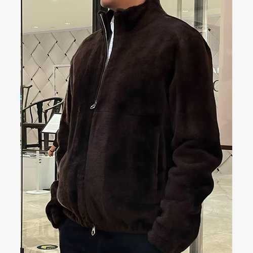 [홍콩명품.Loro Piana] 로로피아나 26SS 로고 퍼 레더 가죽 봄버 자켓 (브라운), BM24322, TOM, 레플리카의류,미러급사이트