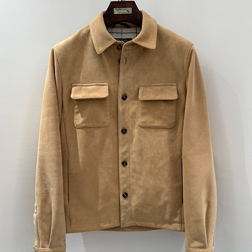 [홍콩명품.Loro Piana] 로로피아나 26SS 로고 레더 가죽 카라 자켓 (카라멜), BM24325, TOM, 레플리카의류,미러급사이트