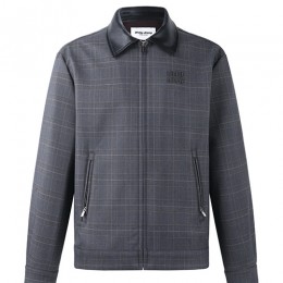 [홍콩명품,MIU MIU] 미우미우 26SS 로고 패턴 카라 봄버 자켓 (그레이), BM24349, KK, 레플리카의류,미러급사이트